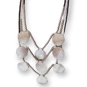jules large silver medallion necklace, multi-strand